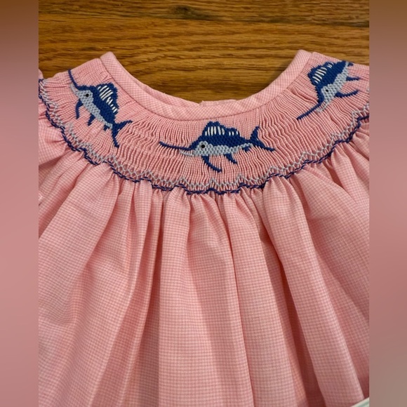 Southern Sunshine The Swordfish Smocked Light Pink Gingham Bishop Dress NWT - Picture 9 of 10